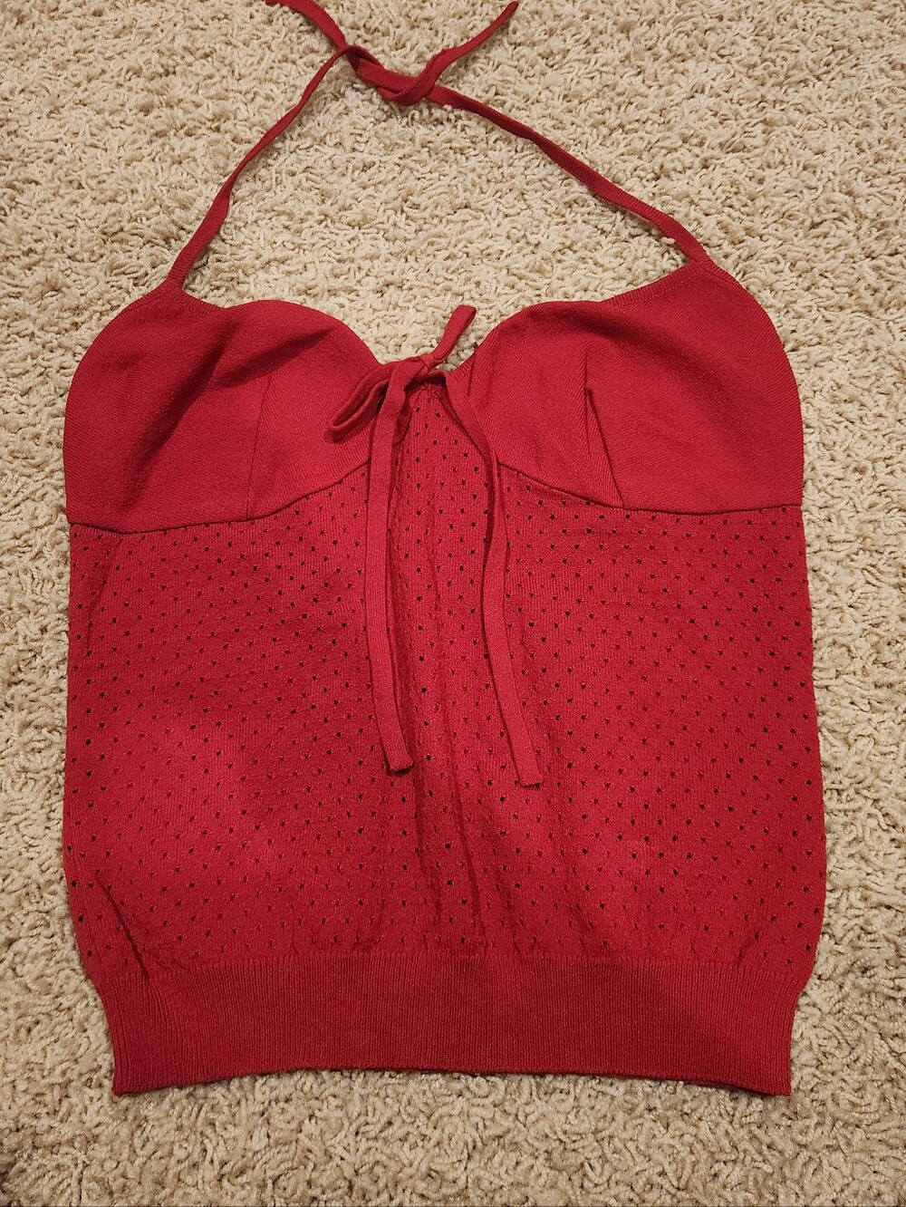 Moschino Red Halter Knit Cami Top with Tie Front, Size XS
